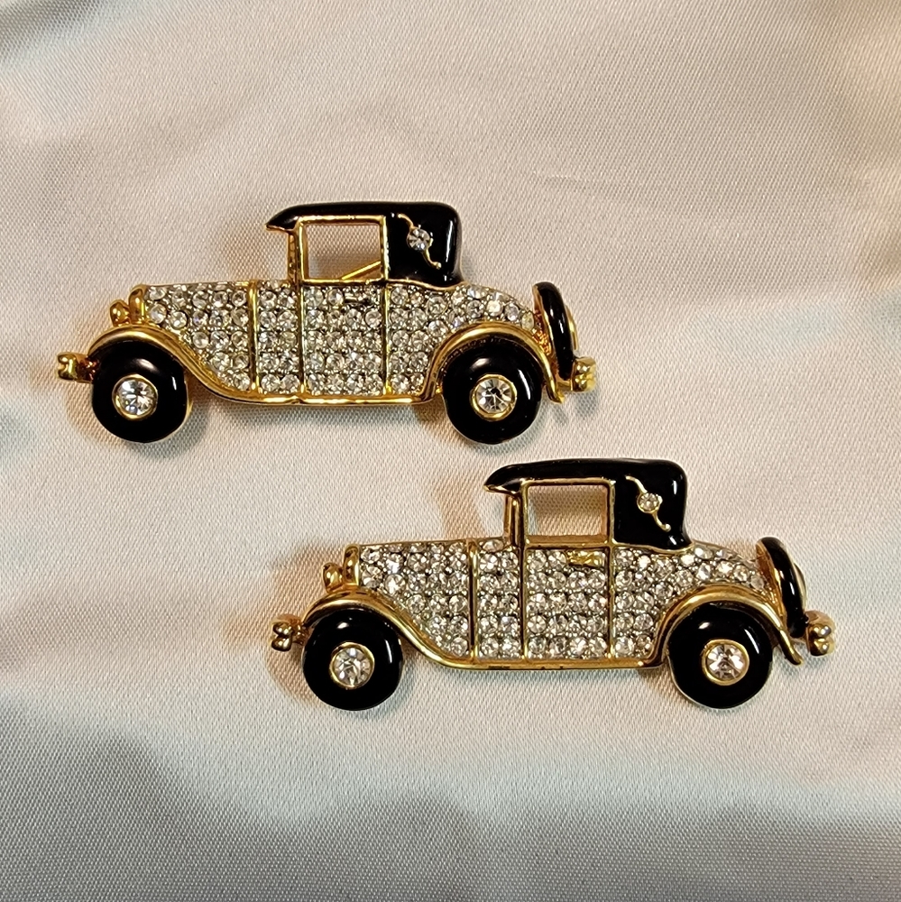 Pair of Rolls Royce Rhinestone Brooch Pin